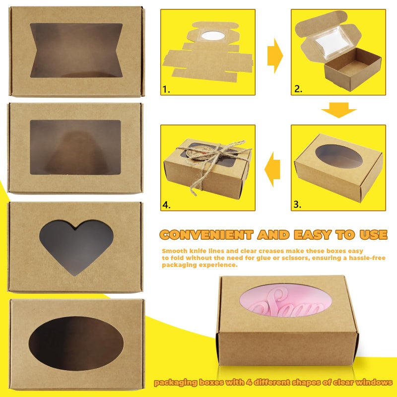 RYKOMO 60 PCS Soap Boxes for Homemade Soap 3.55 X 2.4 X 1.2 Inch Small Soap Packaging Boxes Kraft Soap Box with Window Mini Soap Gift Boxes for Homemade Soap Bakery Candy Cookies Packaging - Image 4